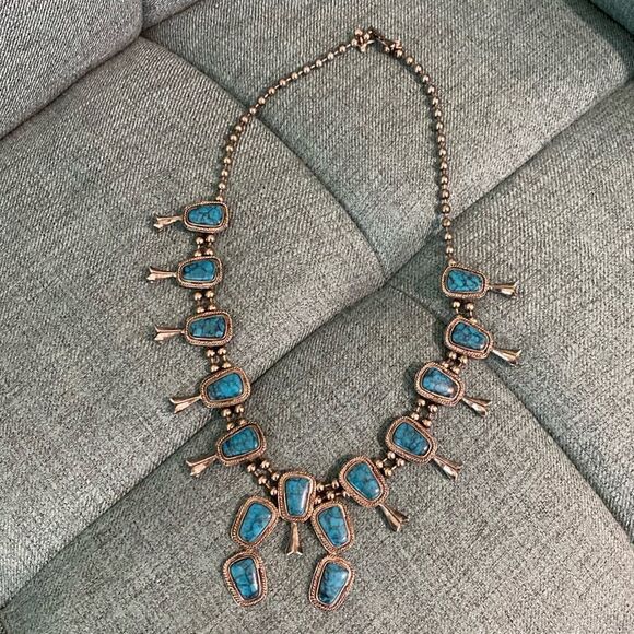 Vintage Goldette Faux Silver Turquoise Necklace - Picture 4 of 8